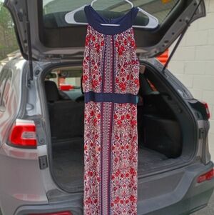 Enfocus Studio Red and Navy Patterned Dress
